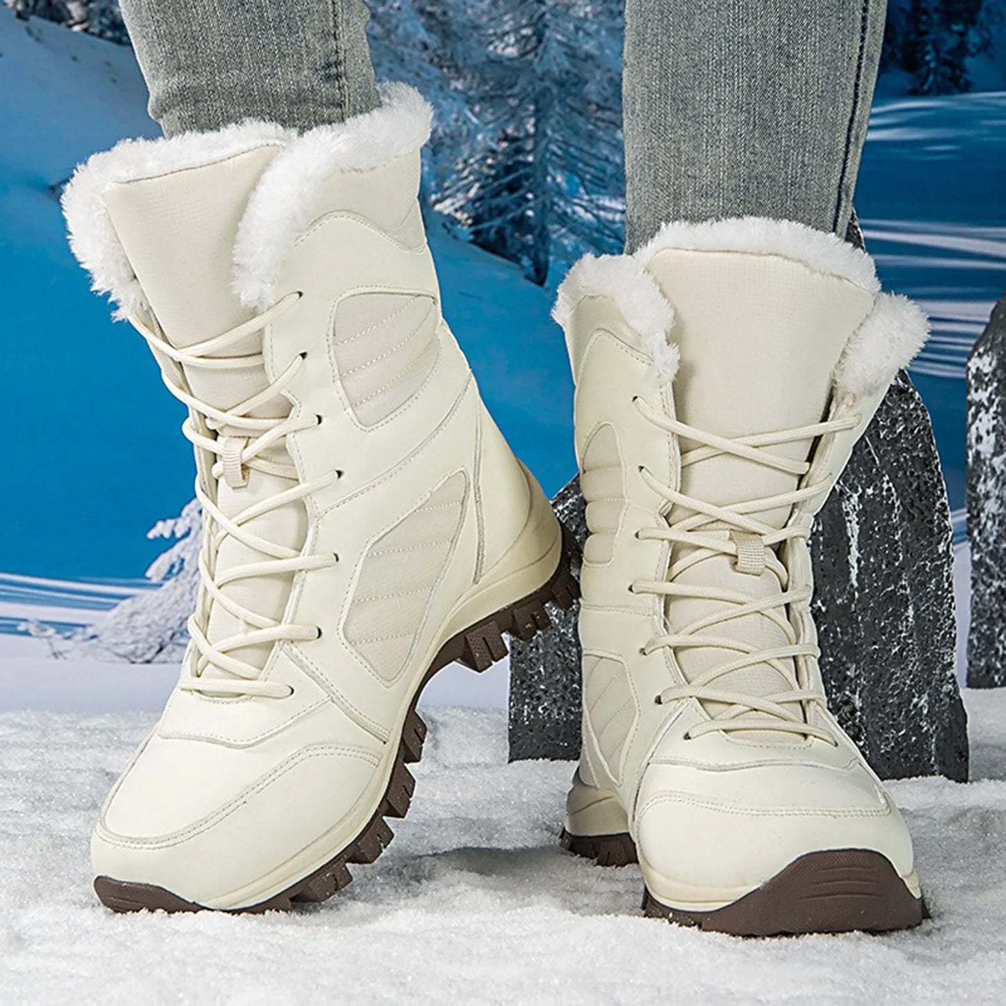 Women's Winter Snow Boots Plaid Women's Snow Boot Lace Up/Warm Shoes Outdoor Water Proof Winter Boots For Women