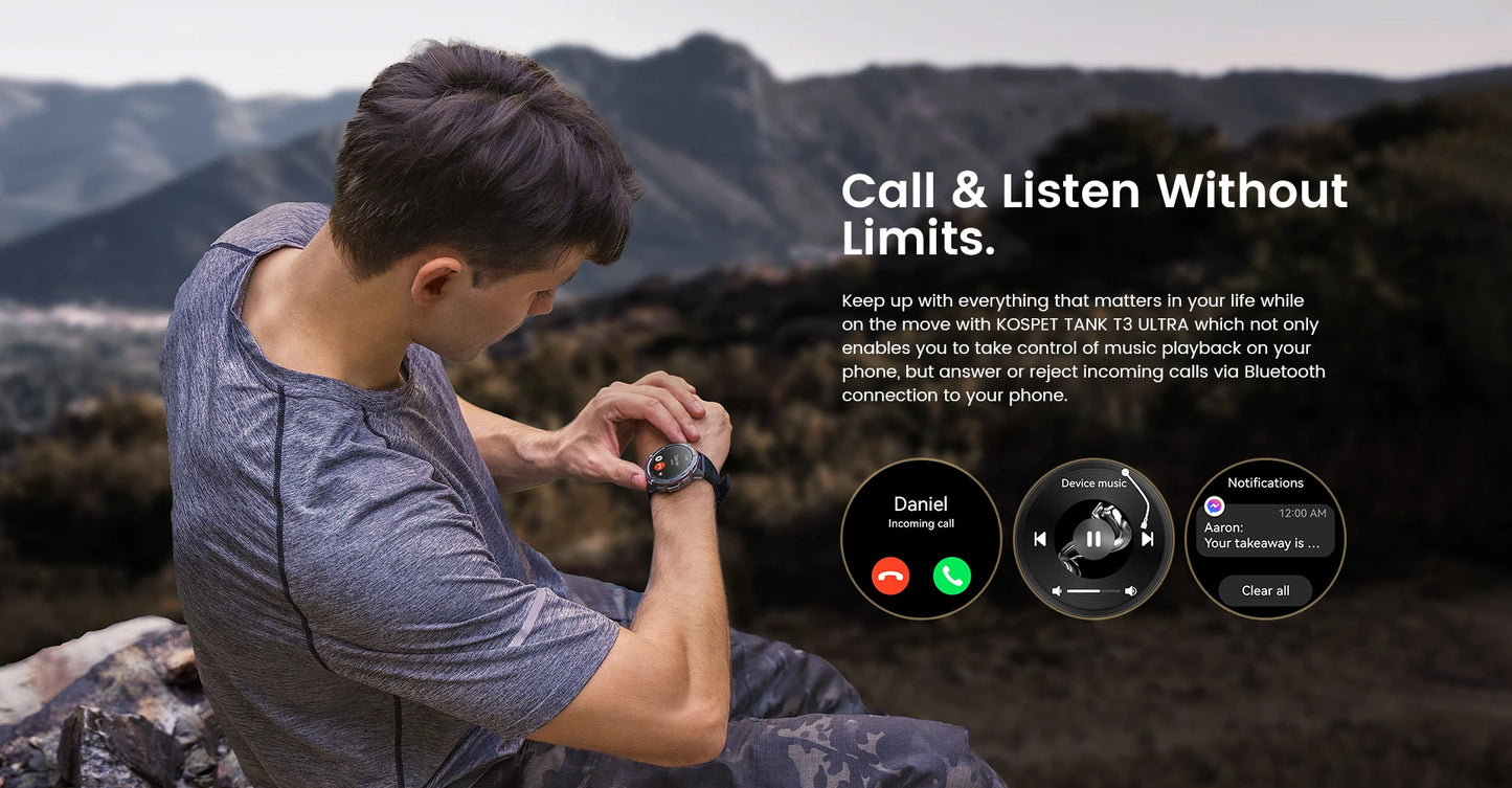 Original KOSPET TANK T3 Ultra GPS Smart Watch for Men Rugged Smartwatch/470mAh Fitness AMOLED Bluetooth Electronic Watches
