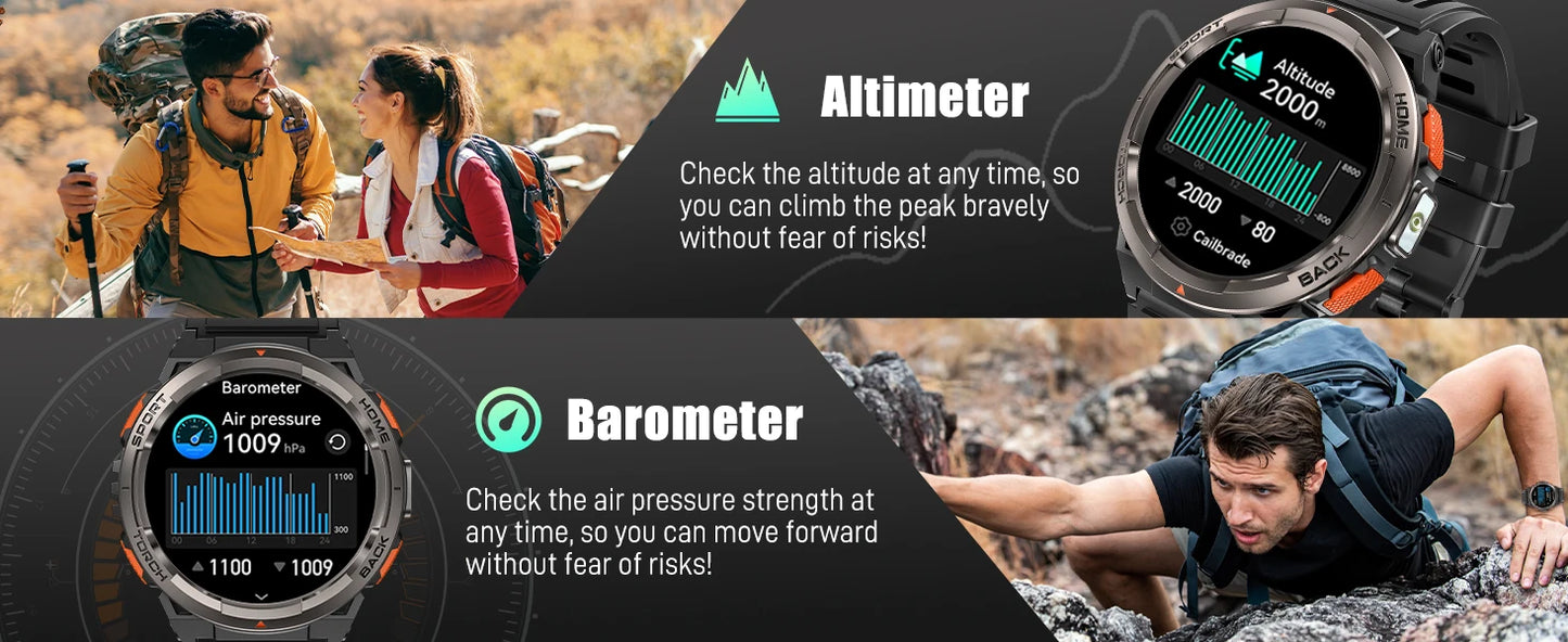 EIGIIS 1.45 Inch Smart Watch KE5 3ATM Waterproof Original Design/Sports Watch With Compass And Altitude Barometer LED Flashlight