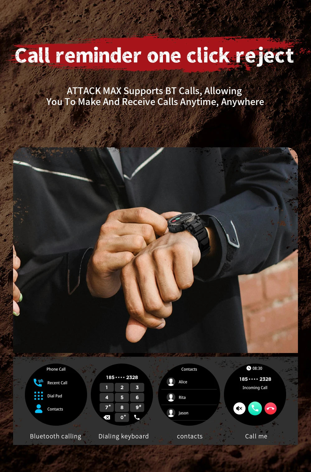LOKMAT New ATTACK MAX Sport Rugged Smart Watch BT Calls Waterproof/Military Smartwatches Heart Rate Monitor Fitness Tracker