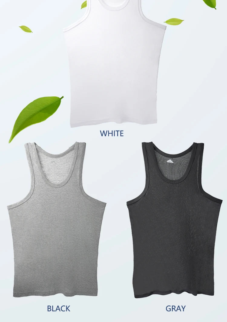 3pcs Pure Cotton Men Four Seasons Vest Simple Fit/Sports Fitness T-shirt Middle-aged Casual Sleeveless Tops L-4XL