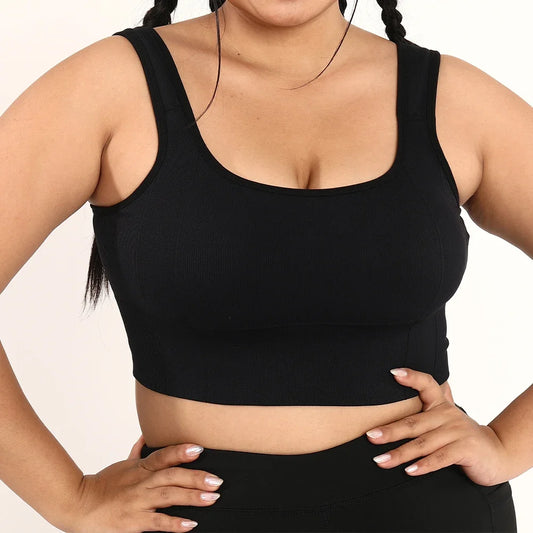 Plus Size Women Screw Thread Seamless Sports Bra Yoga Crop Top/Fitness Running Solid Gym Tank Tops Women