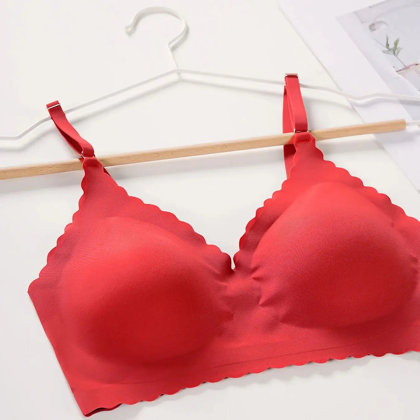 5pcs Floral Wavy Backless Push-Up Bra Deep V U-Shape Adjustable Straps Seamless Wireless Padded Lift Comfy Smoothing