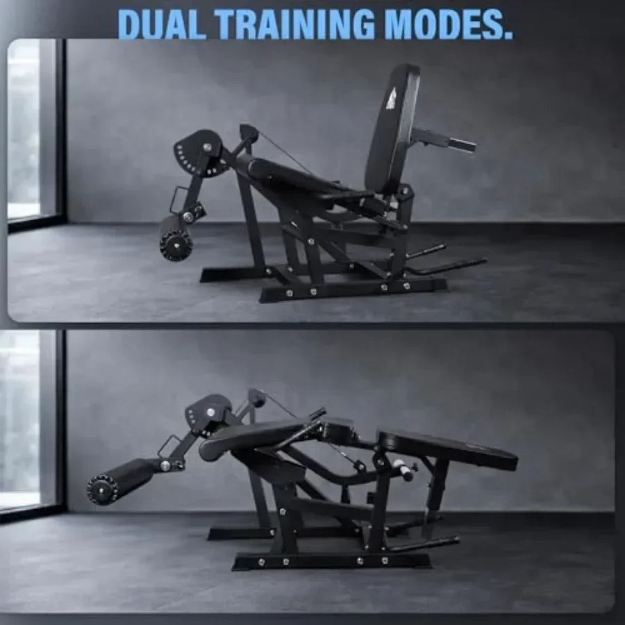 Home gym leg extension and curl machine steel frame black 800lbs capacity/adjustable seated extension and lying curl bench