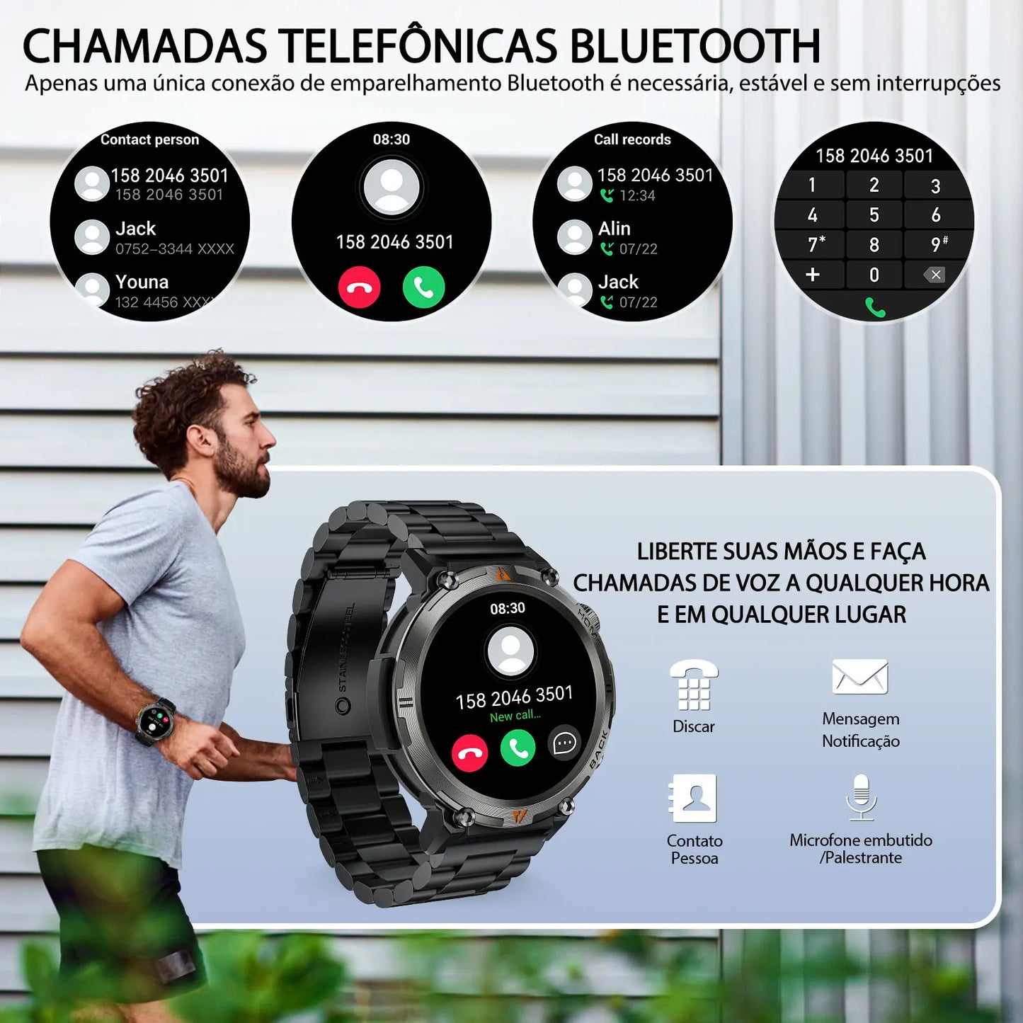 EIGIIS New KE3 Bluetooth Call Smart Watch Full Touch Screen/Health Monitor Clock With Flashlight  For IOS Android