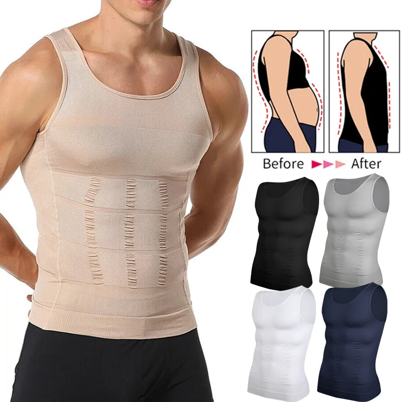 Men Compression Vest Sleeveless Shapewear Slimming Body Shaper/Shirt Gym Workout Corset Tummy Control Tank Top Abs Abdomen