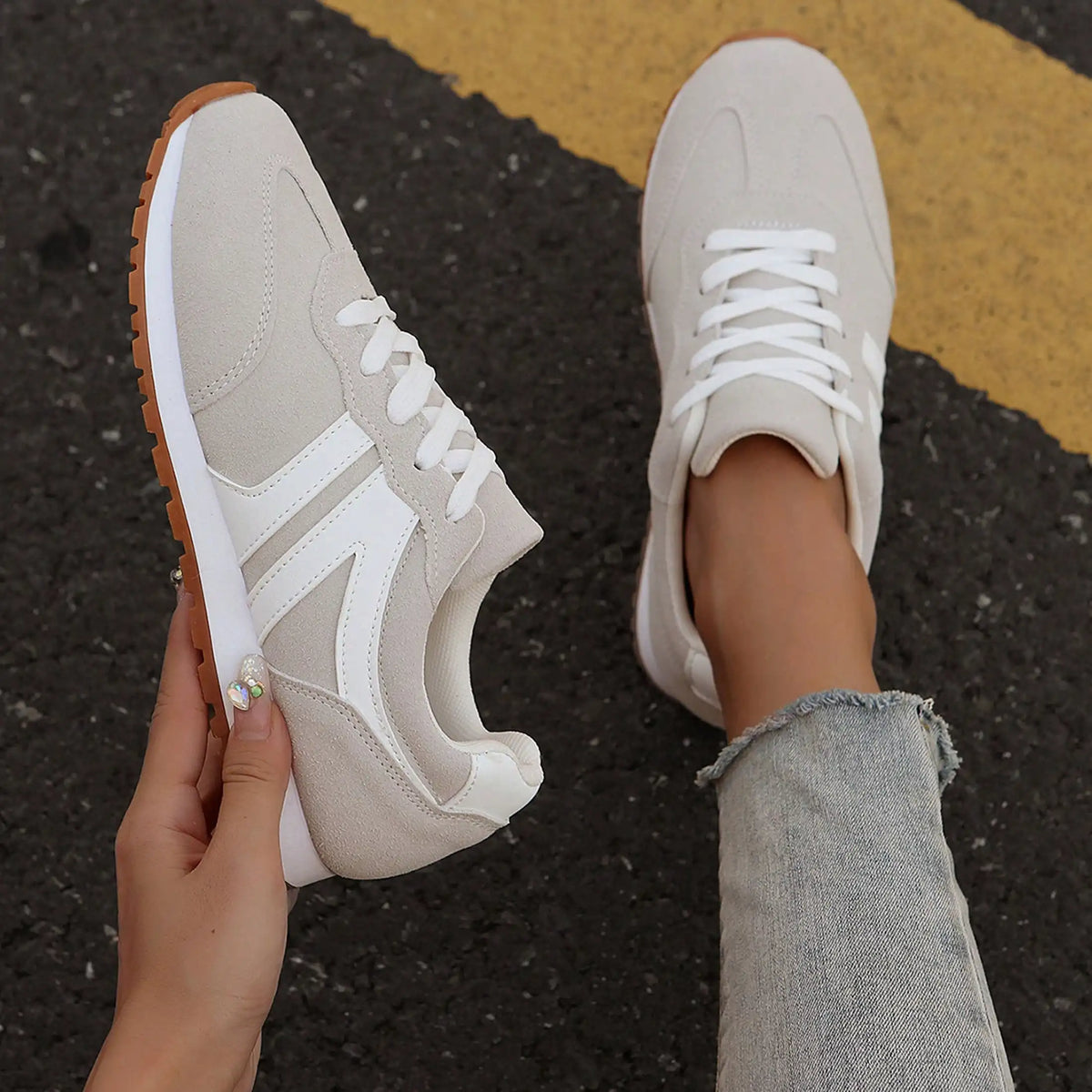 Sneakers For Women Fashion Tennis Shoes Casual Athletic/Solid Color Low Top Lace Up Plain Toe Fabric Inner PVC Sole Shoes