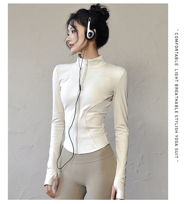 Long Sleeve Sports Jacket Women Zip Fitness Yoga Shirt Winter Warm/Gym Top Activewear Running Coats Workout Clothes For Cycling