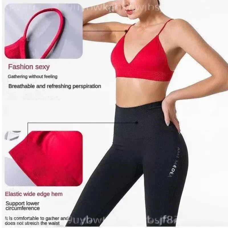Women V Neck Seamless Triangle Cup Bra Camisole Breathable Gather Up/Chest Wrapped Underwear for Sports Fitness Yoga Casual