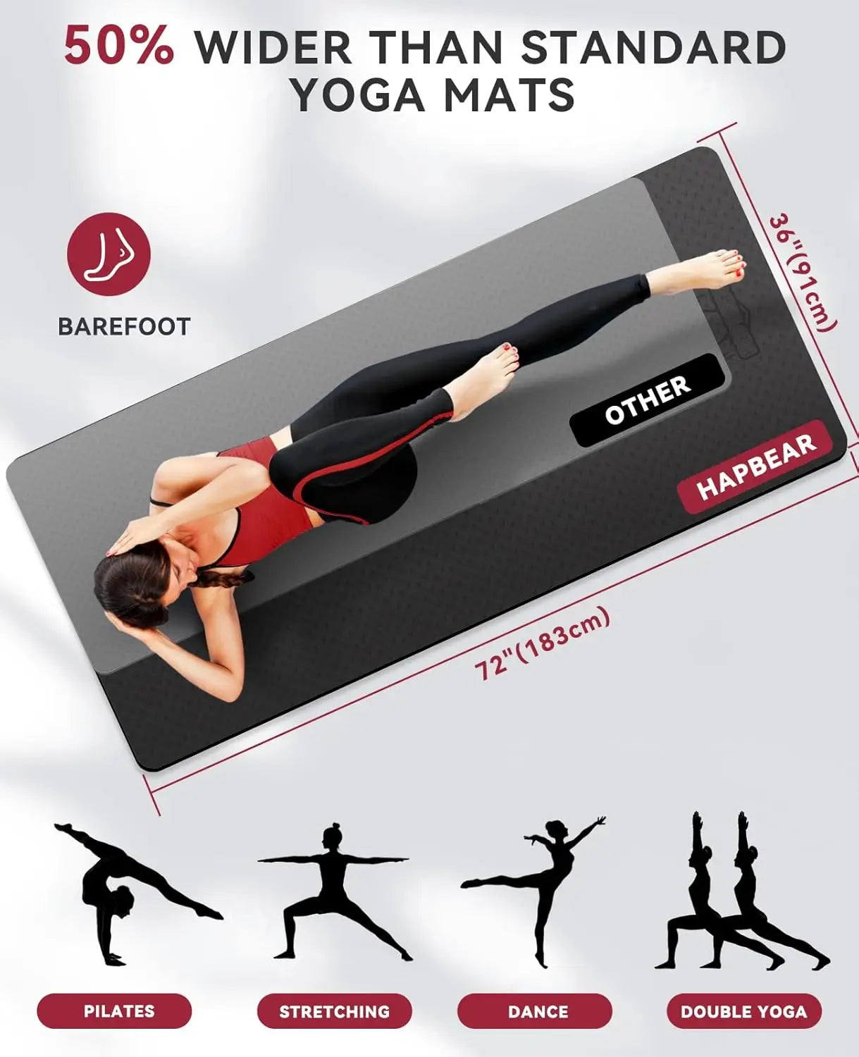 Extra Wide 72x36 Inch Yoga Mat,6mm Thick Non-Slip Exercise Mat/for Home Workout with Resistance Bands & Carry Bag