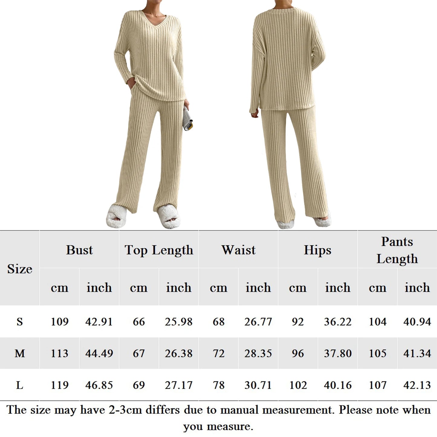 Women Long Sleeve Tops & Palazzo Pants Set/Solid Color Knit Pullover Shirts And Pants
