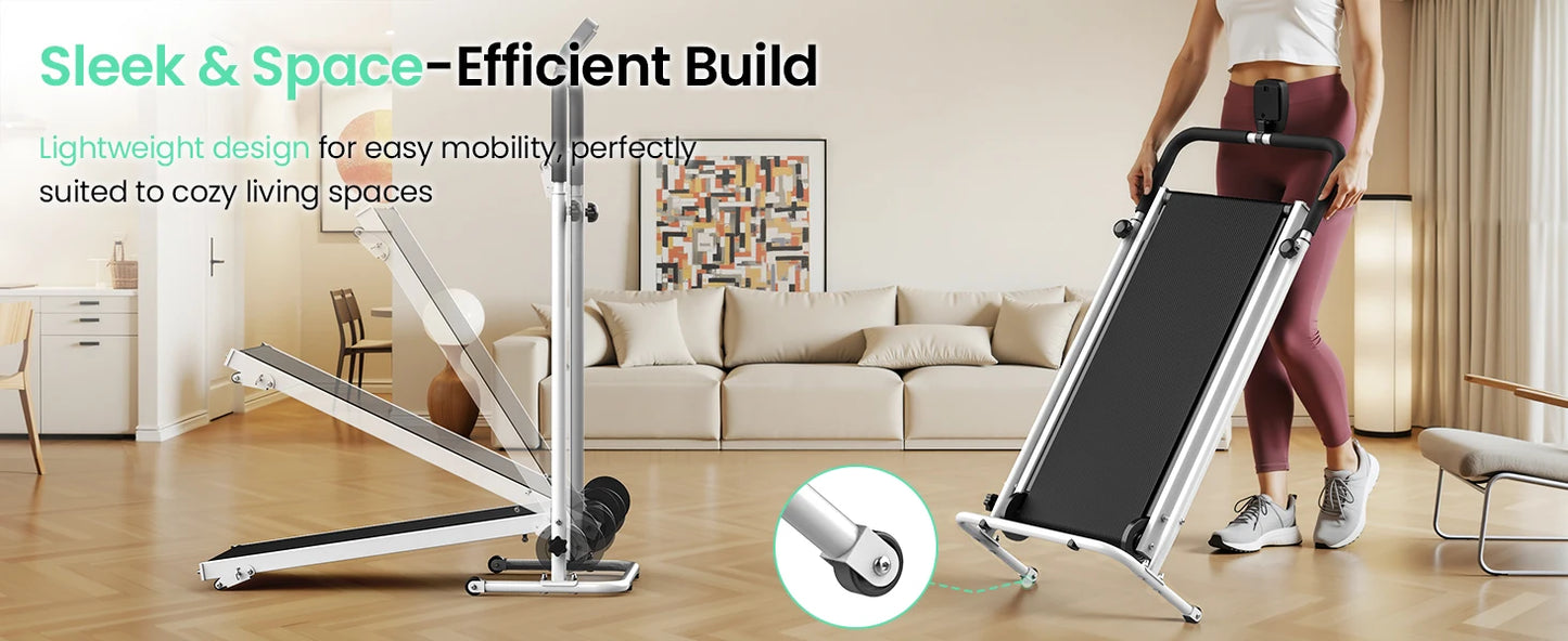 AKLUER Foldable Compact Non-Electric Treadmill/Dual Flywheel & Fixed Incline LCD Monitor, Non-Slip Belt, Soft Foam Grips for Home Gym