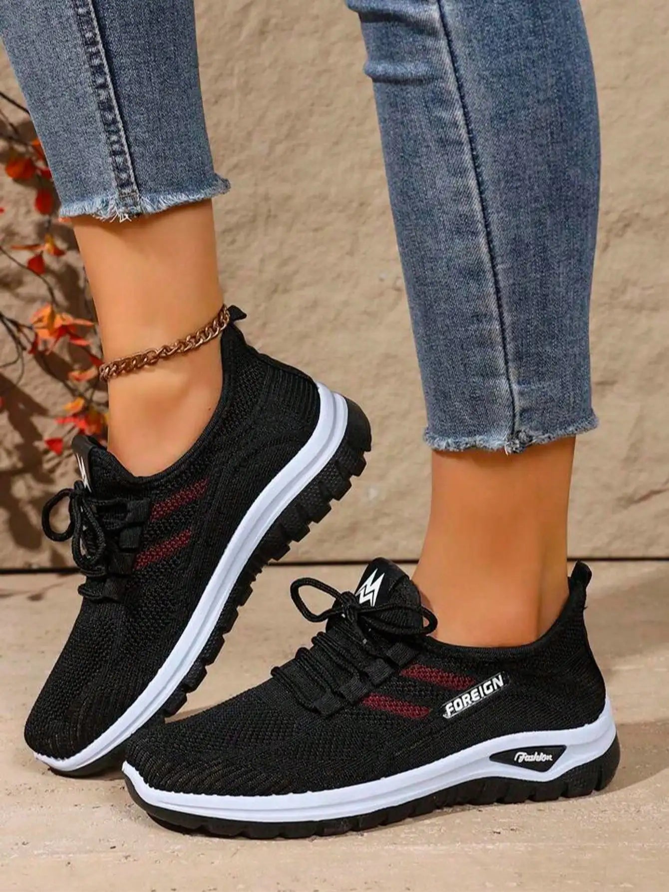Women Breathable Knit Air Cushion Platform Walking Sneakers/Lace Up Lightweight Non Slip Wedge Casual Shoes Shock Absorbing