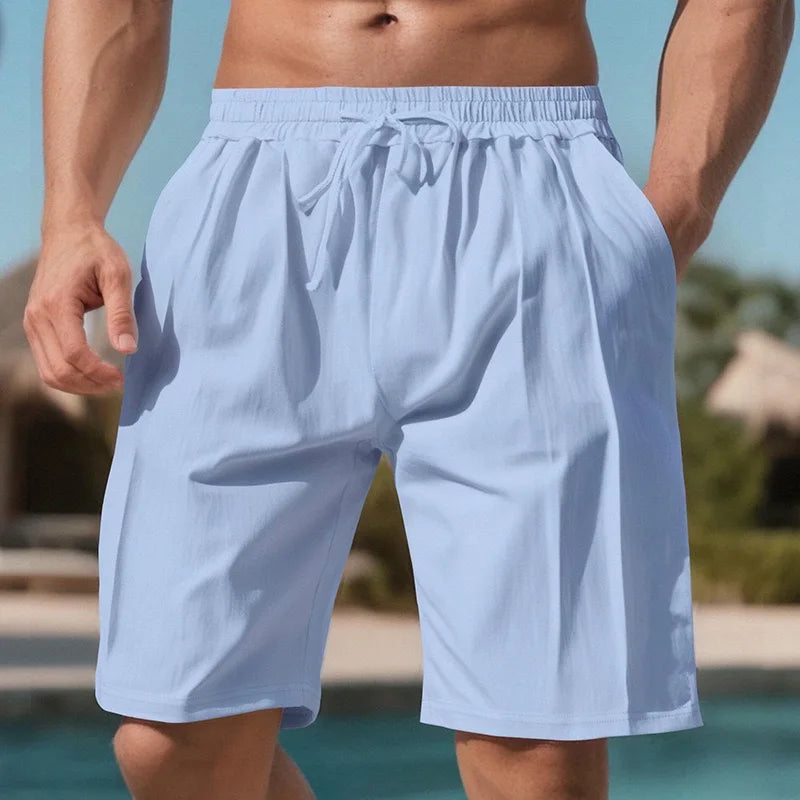 Men Light Blue Quick Dry Beach Shorts Elastic Drawstring Waist Loose Fit/Knee Length Swim Trunks Lightweight Breathable Casual Shorts