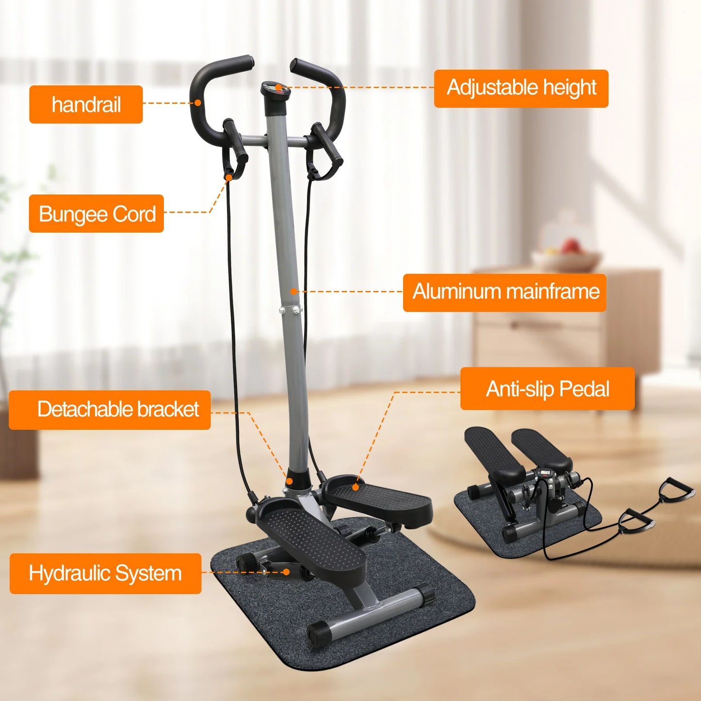 Exercise Stepper Machine Fitness Twist Stepper Stair Step with Handlebar/LCD Monitor Resistance Bands Cardio Workout Home Gym