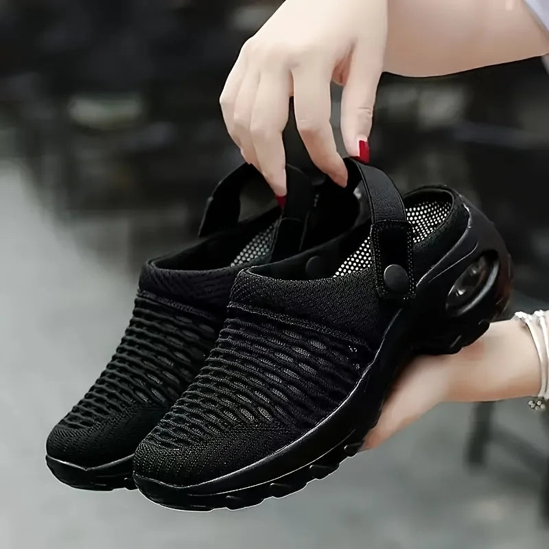 Women's Breathable Flying Woven Knit Sneakers Soft Cushion/Non Slip Lace Up Walking Shoes, Lightweight Mesh Comfort Shoes