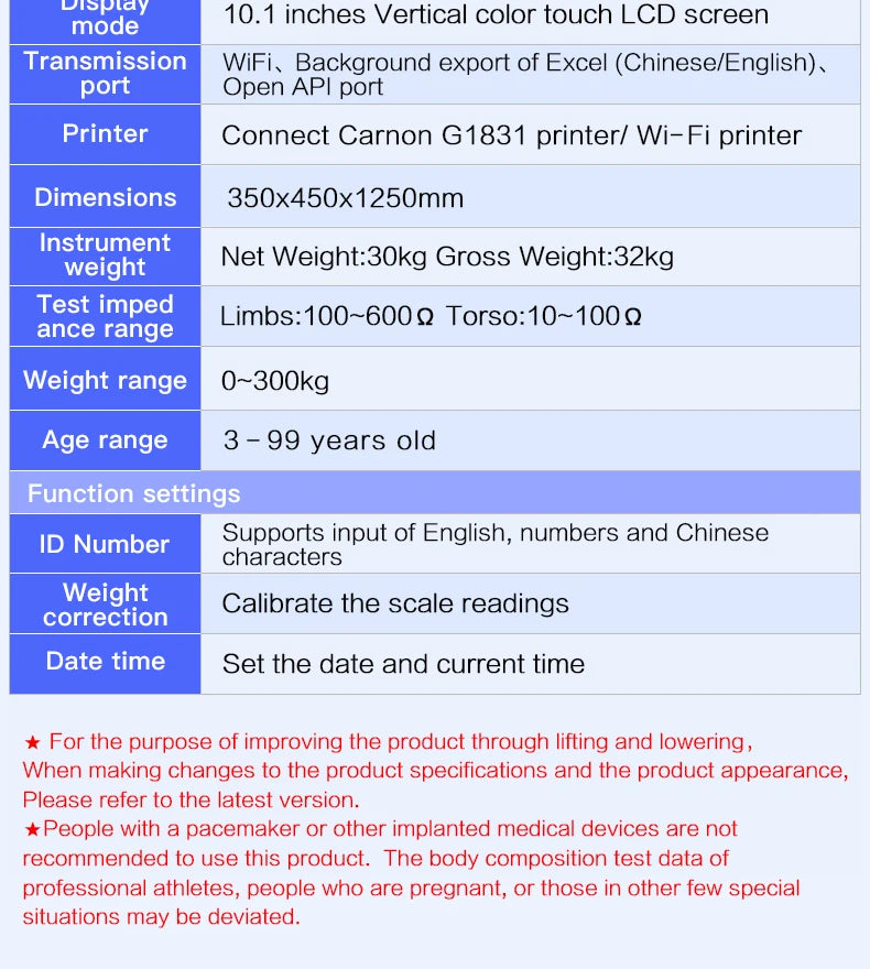 Professional Epilator 3D Smart Scale Body Mass Scanner Analyzer/for Fitness Center Tests Bone Weight Fat & Muscle