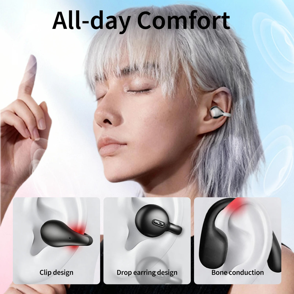 SayRose RJ-65 Fashion Open Ear Bluetooth Earbuds V5.4 ENC Call/Noise Reduction Bag Style Charging Case Wireless Headphones