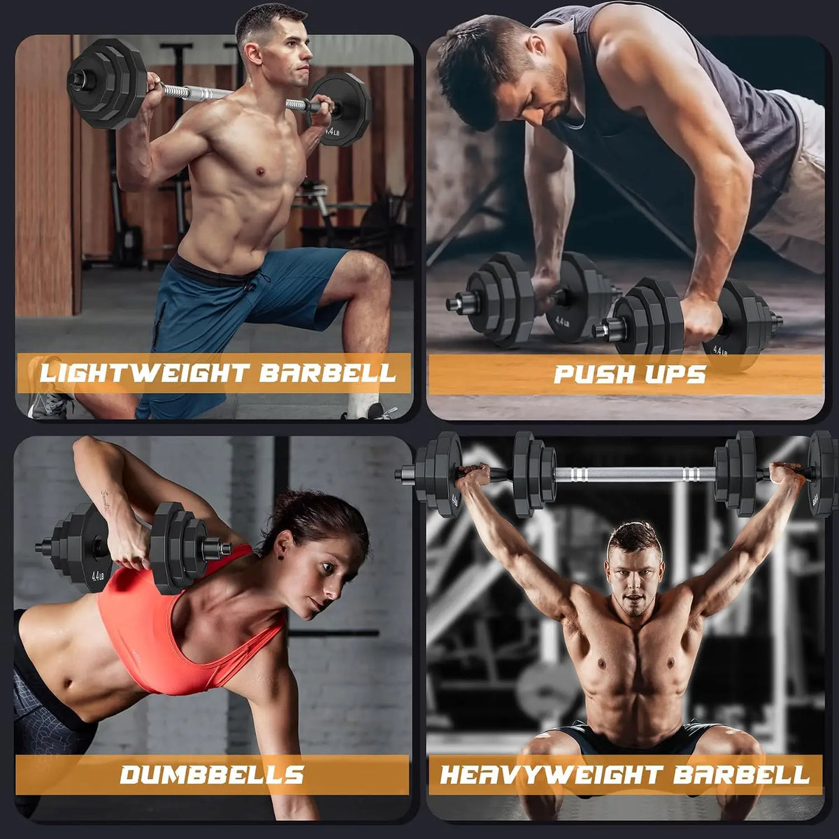Weights Dumbbells Set Adjustable Dumbbell Sets 22Lbs 44Lbs 66Lbs 88Lbs/with Solid Steel Barbell Free Weight Set with Connector Workout