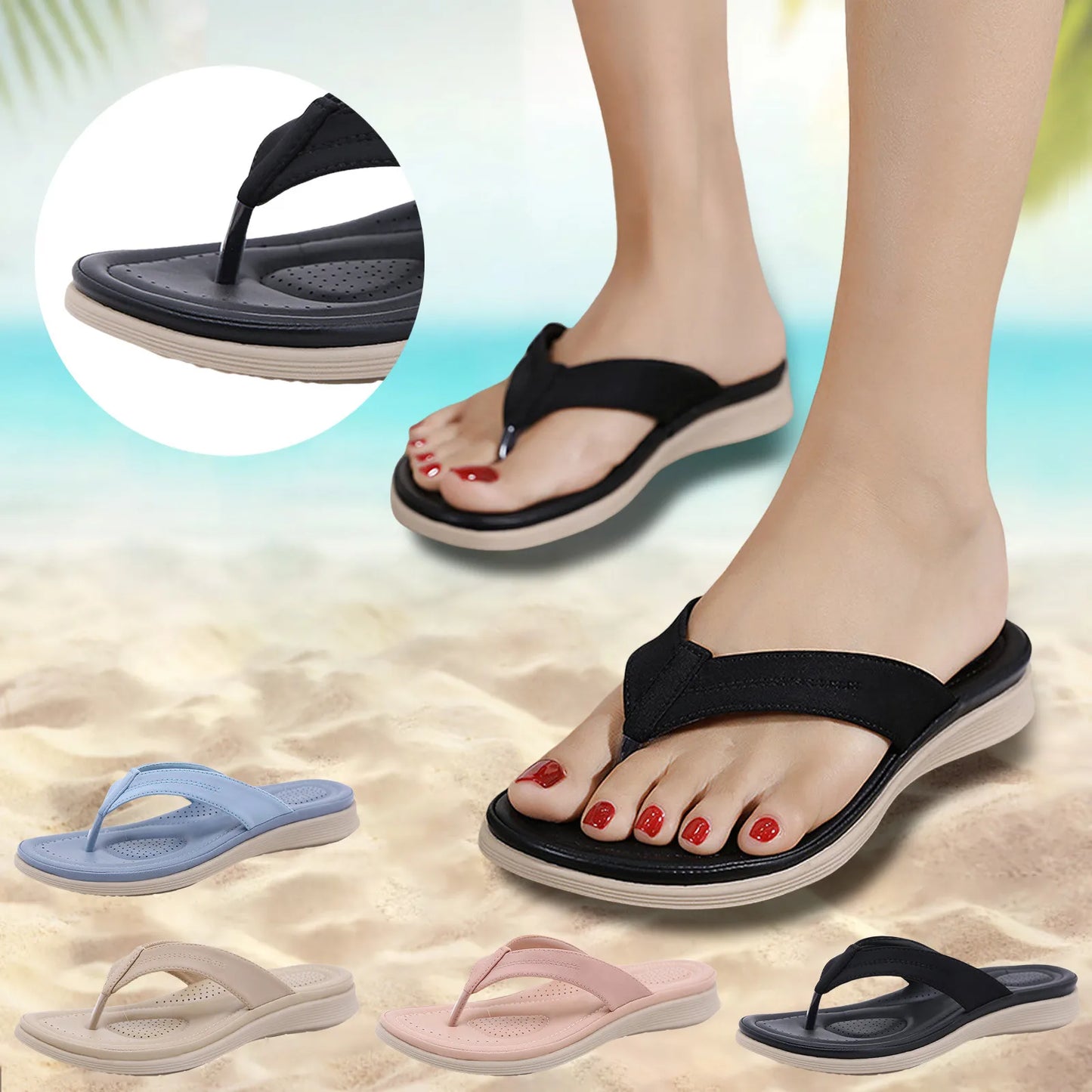 Fit Flip Flops For Women Sandals Ladies Summer Casual Solid Color/Thick Bottom Beach Large Sandals With Wedge For Women