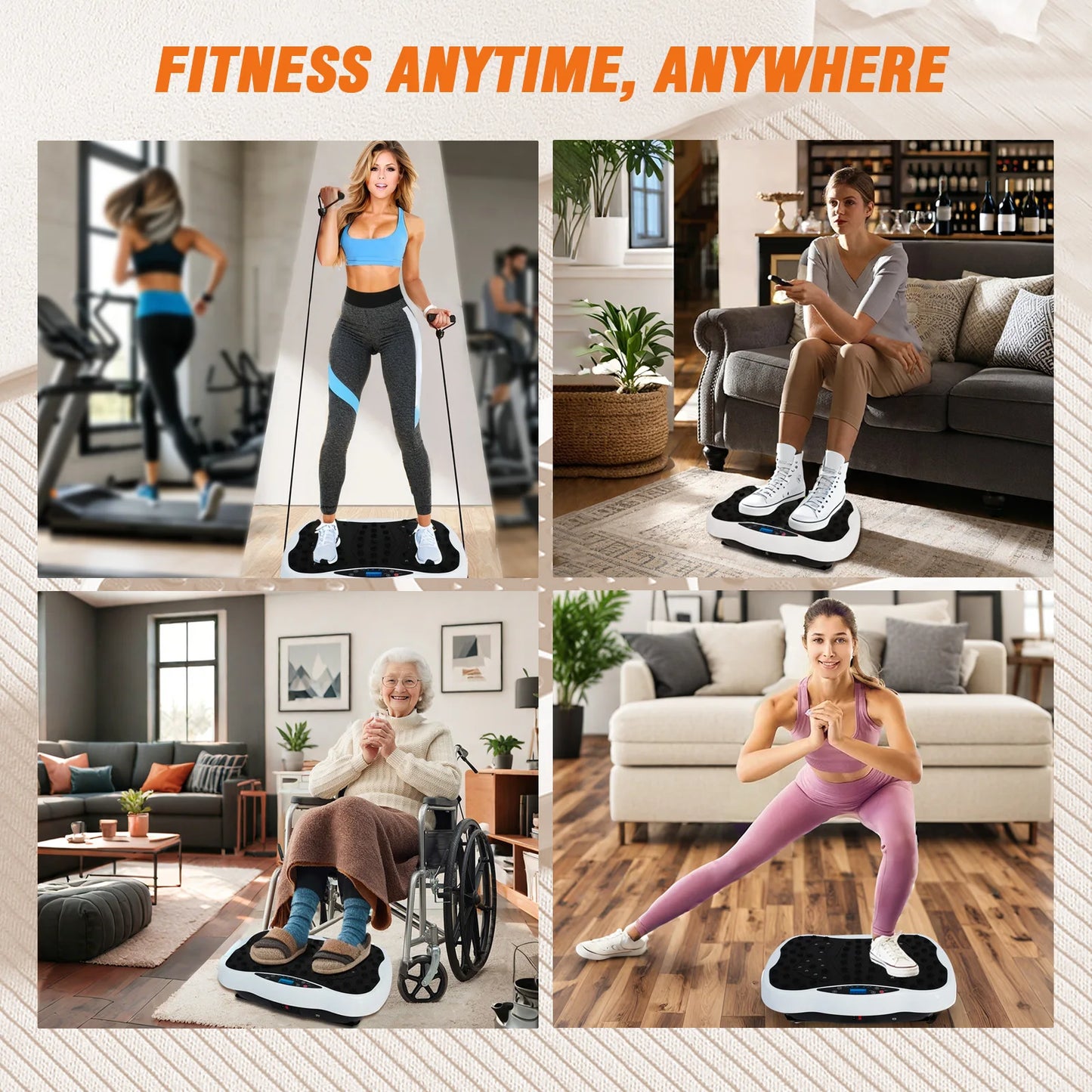 Full-Body Vibration Plate Exercise Machine Fitness Equipment Workout/330lbs Weight Loss with Resistance Bands Remote Control