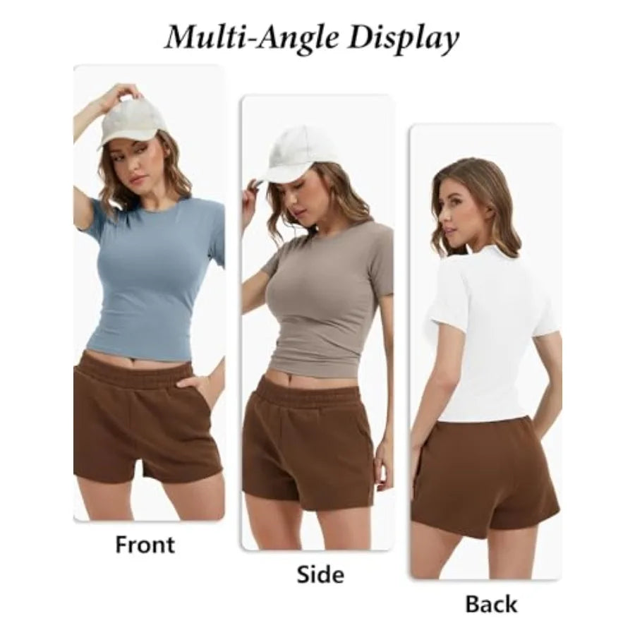 Dalavch 4 Pack Women's Workout Shirts Compression Short Sleeve/Crew Neck Running Yoga Gym Athletic Fitted Crop T-Shirts Top