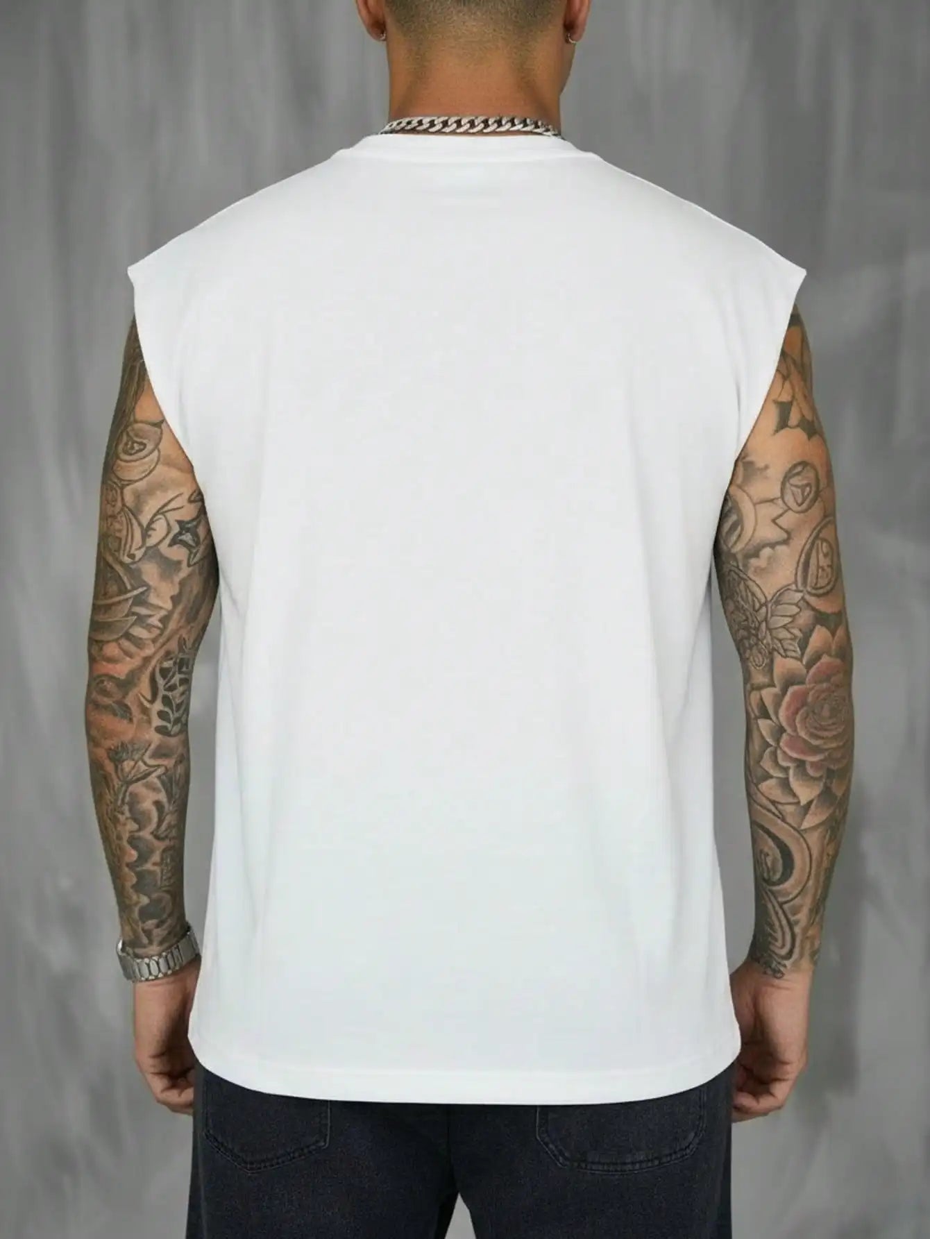Men's White Sleeveless T-Shirt Tank Top Casual Loose Fit O-Neck/Basic Vest Summer Gym Workout Streetwear Tops
