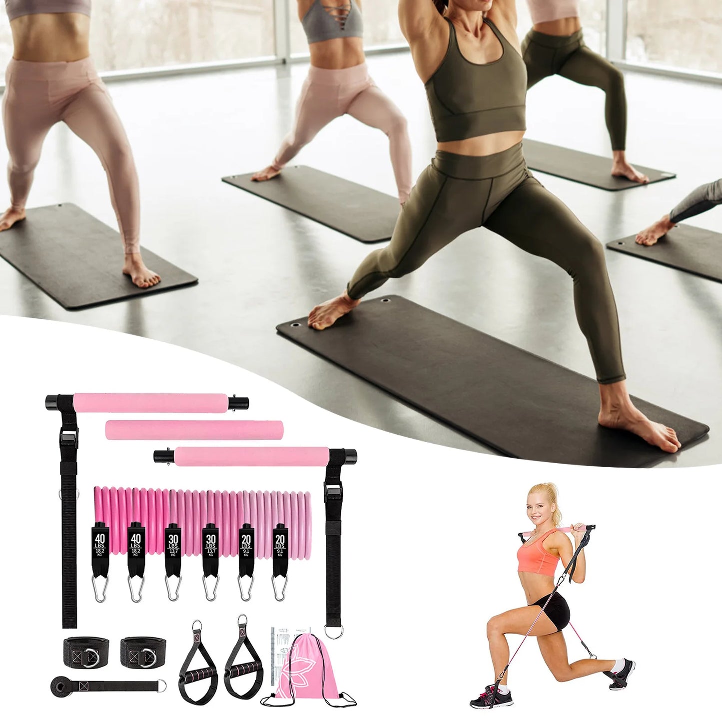 11pcs Portable Pilates Bar Exercise Kit Home Gym Pilates/Resistance Bar Kit for Home Workouts for All Fitness Levels