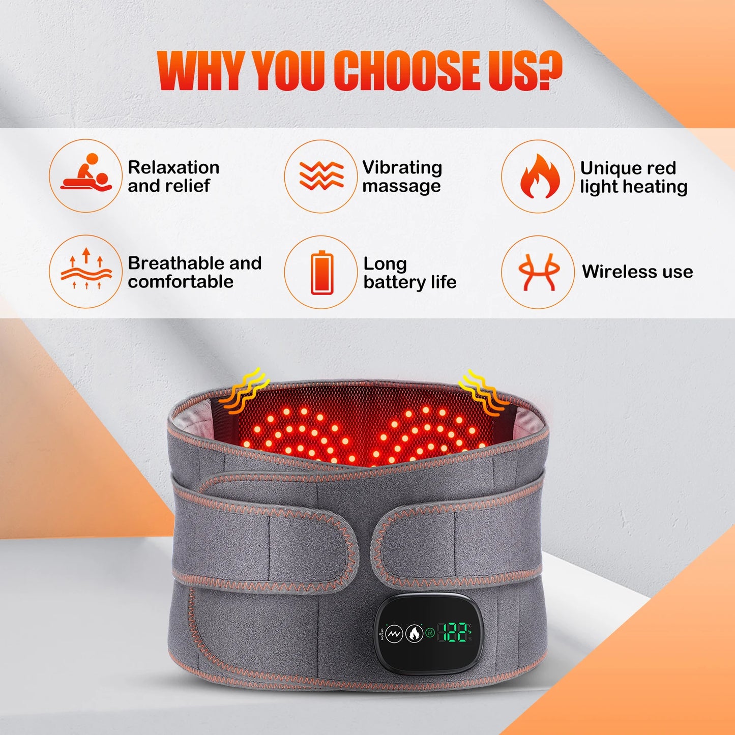 Electric Heating Belt Waist Massager Vibration Red Light/Hot Compress  Lumbar Back Support Brace Pain Relief