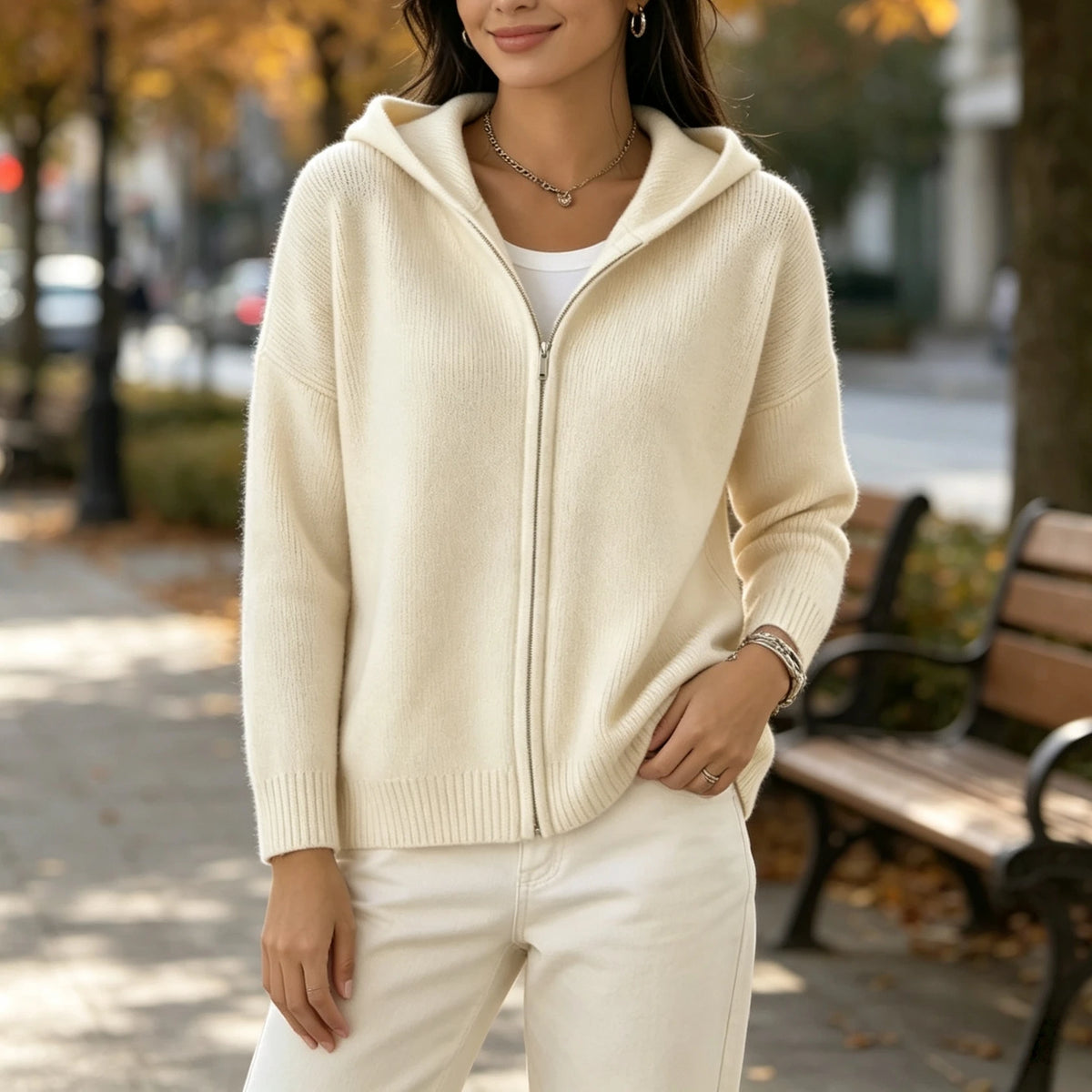 Women's Hooded Zip Up Knit Cardigan, Casual Long Sleeve Loose Sweater/Jacket With Pockets Fall Winter Solid Color Outwear