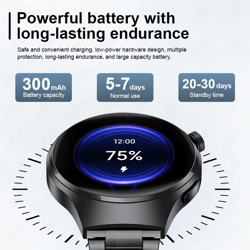 LIGE NFC Smart Watch HD Screen Temperature Monitoring Sports Watch/Bluetooth Call IP68 Waterproof GPS Smartwatch