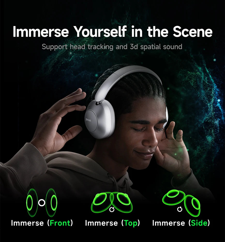 Picun F6 ANC Wireless Headphones Bluetooth 5.4 Hi-Res Audio Over Ear/Headset 52dB Hybrid Active Noise Cancellation Earphone 120H