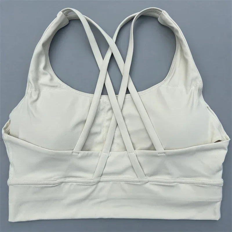 Cross Straps Sports Bra Women Gym Sports Top High Support/Fitness Bralette Yoga Vest Push Up Running Underwear With Chest Pad