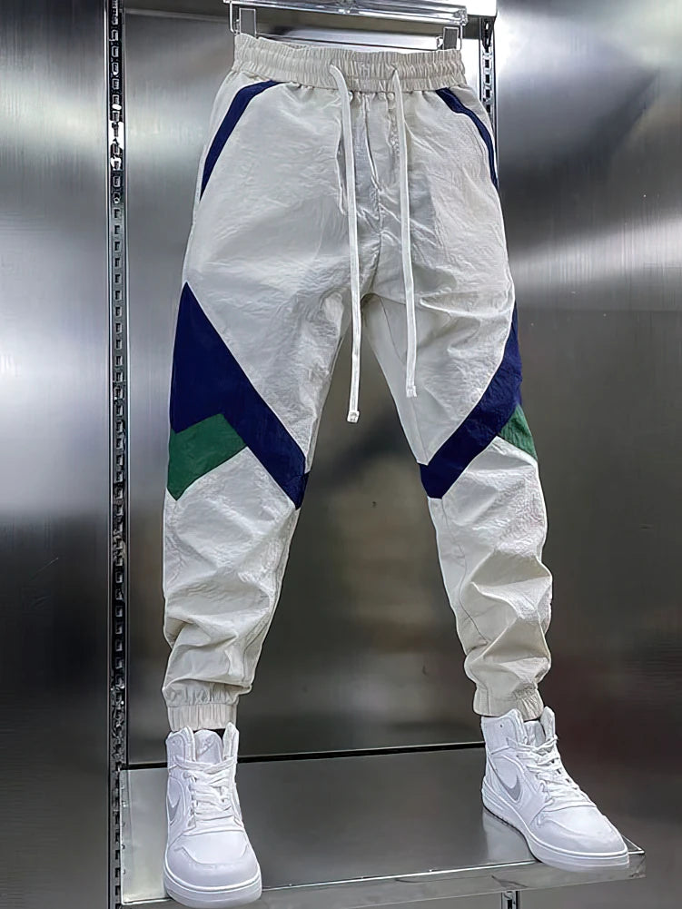 Patchwork Beige White Sweatpants Men Baggy Jogging Pants/Spring Summer Casual Sport Harem Ankle-Length Trousers