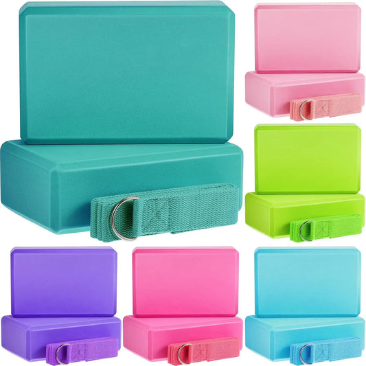18 Pcs Yoga Block and Strap Set 9 x 6 x 3 Inch EVA Foam/Non Slip Brick 8 ft Yoga Straps for Stretching D Ring Design