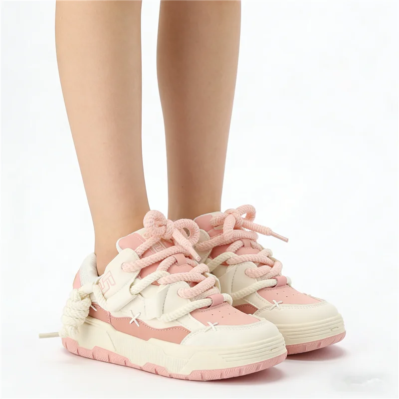 Pink Chunky Heel Platform Women Sneakers Fashion Runway/Sweet Outdoor Casual Trainers Large Size All Match Sport Shoes