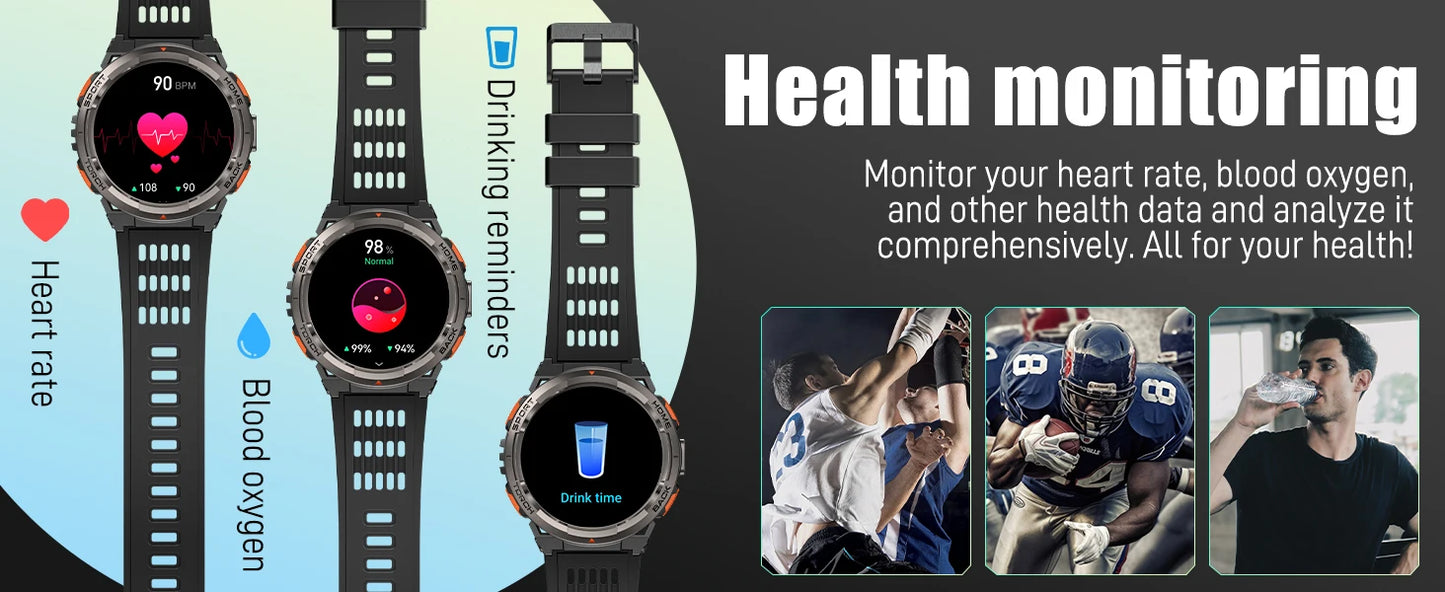 EIGIIS 1.45 Inch Smart Watch KE5 3ATM Waterproof Original Design/Sports Watch With Compass And Altitude Barometer LED Flashlight