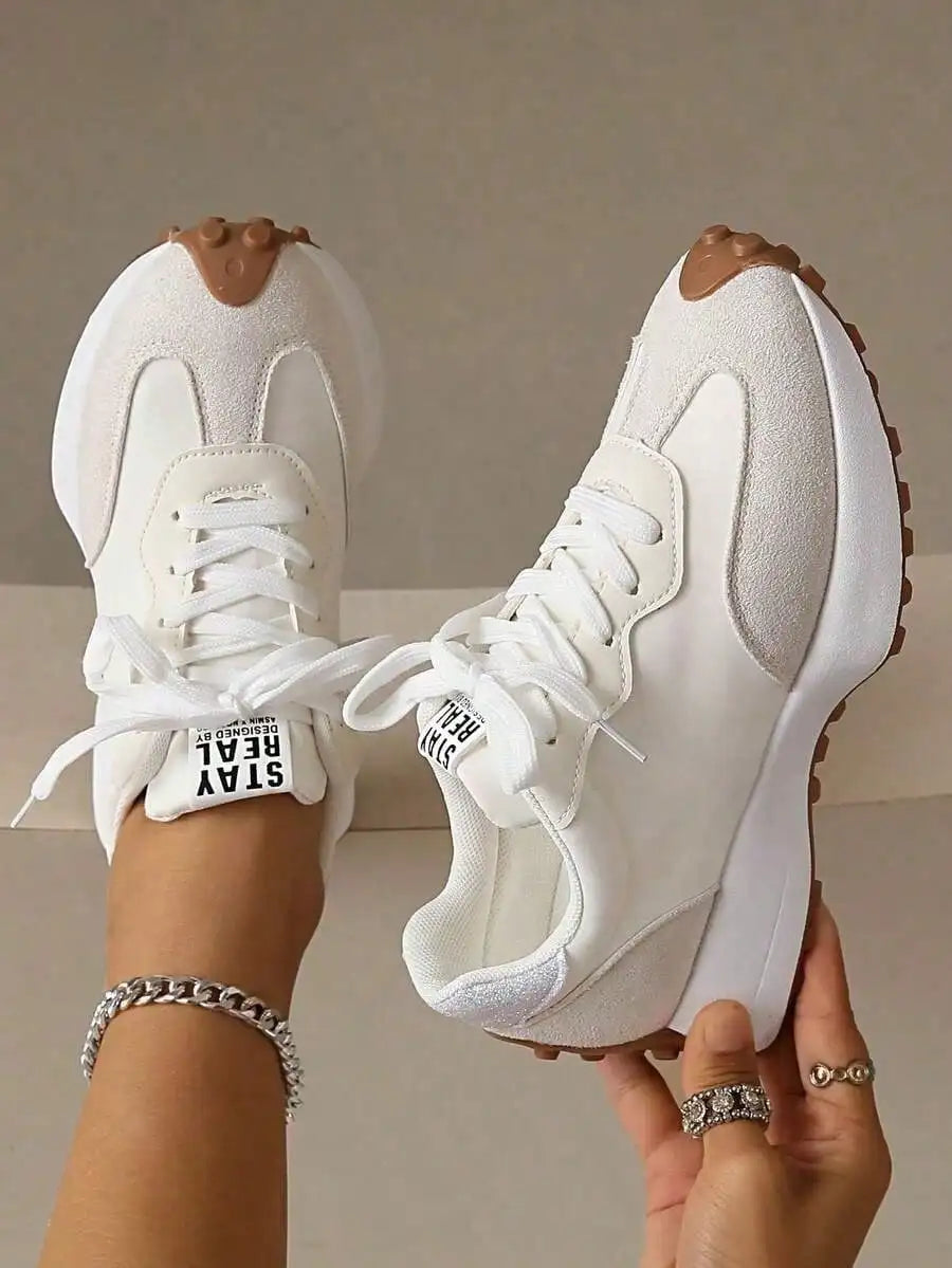 2026 New Arrival Green Sneakers Women Leather Mesh/Patchwork Platform Sneakers Anti Slip Casual Walking Shoes Lace Up