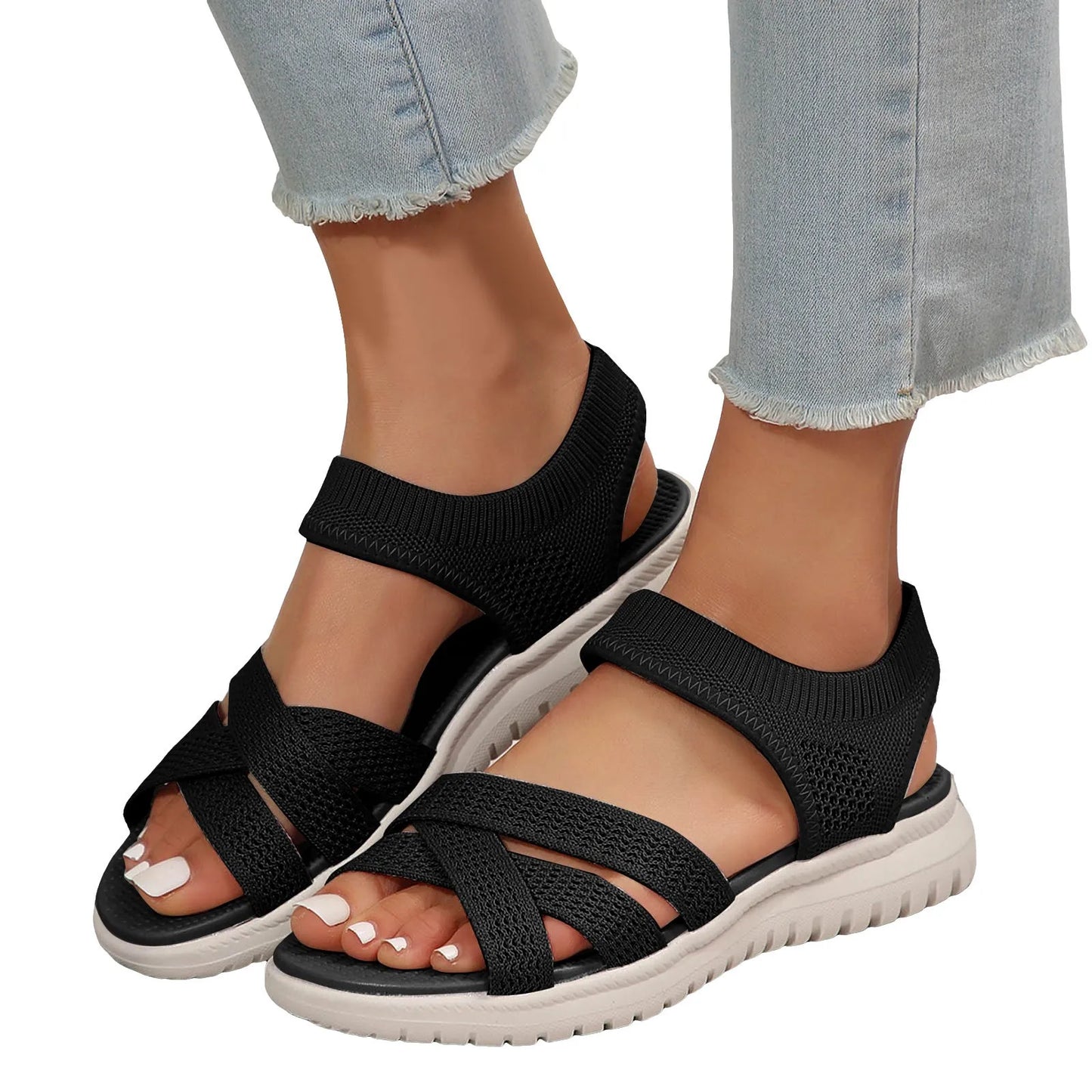 Shoes Woman 2024 Trend Sandals For Women Summer Breathable/Flat Roman Sandals Loose Elastic Large Size Women's Shoe