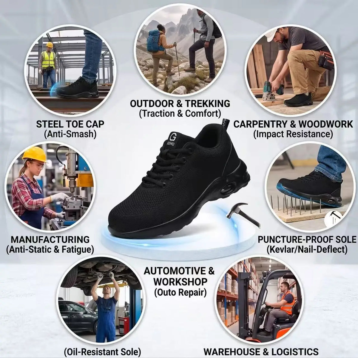 Wear Resistant Durable Steel Toe Work Shoes for Men Impact Resistant/Steel Toe Cap Lightweight Comfortable Industrial Safety Shoes