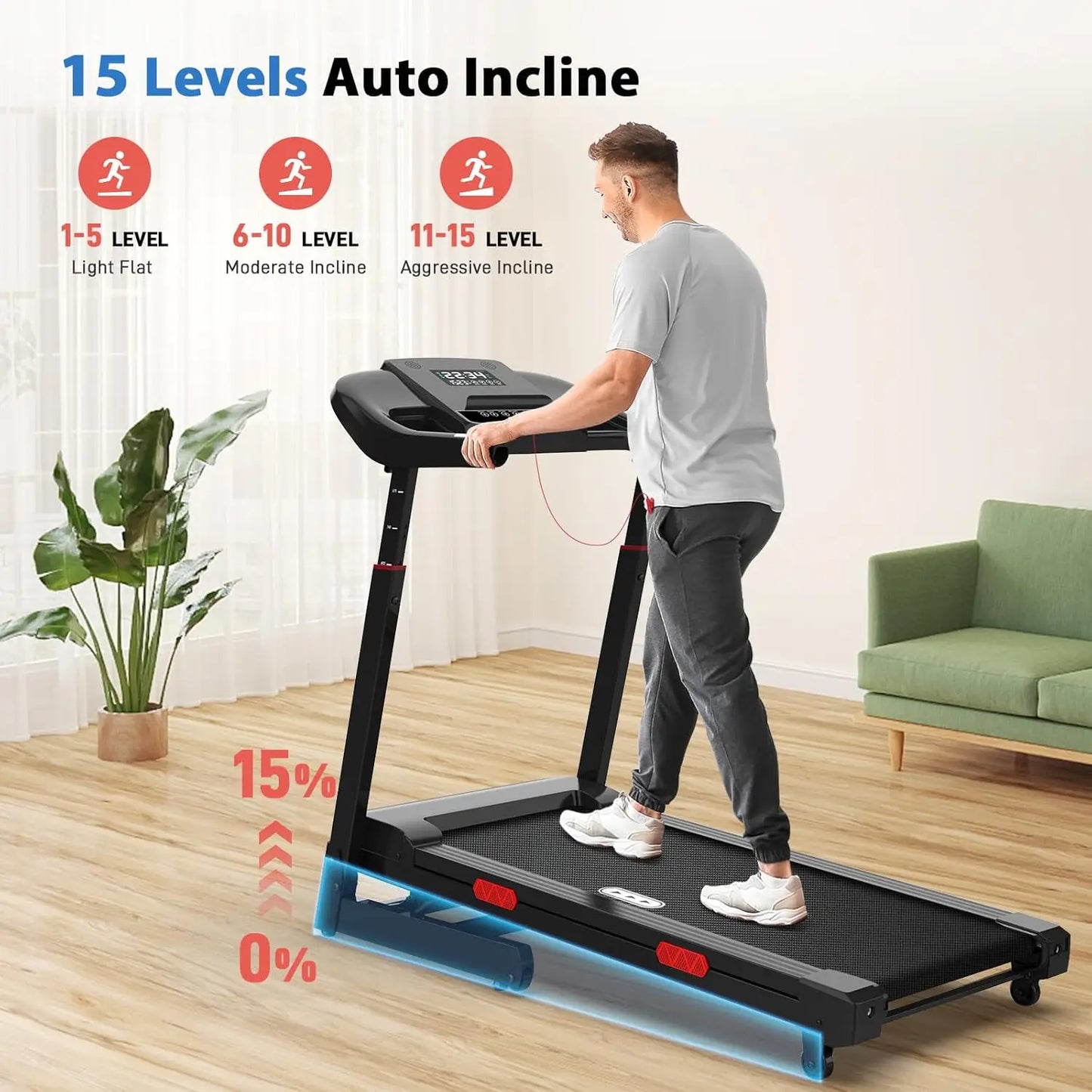 Auto Incline Treadmill with 400 lbs Capacity Foldable Running Machine/for Home with APP Voice Control and Speaker - 8.7 MPH