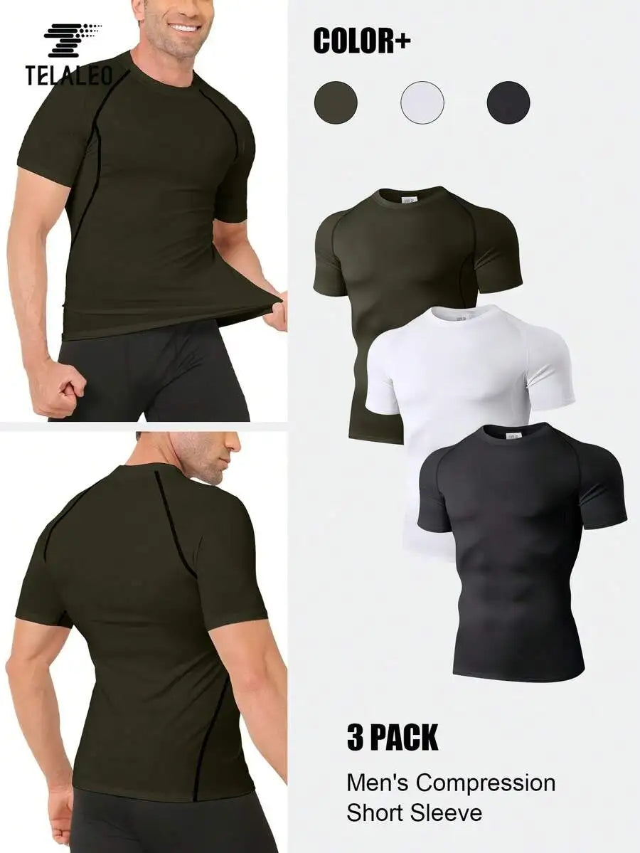 3-Pack Men's Compression Short Sleeve T-Shirts/Breathable & Moisture-Wicking for Fitness