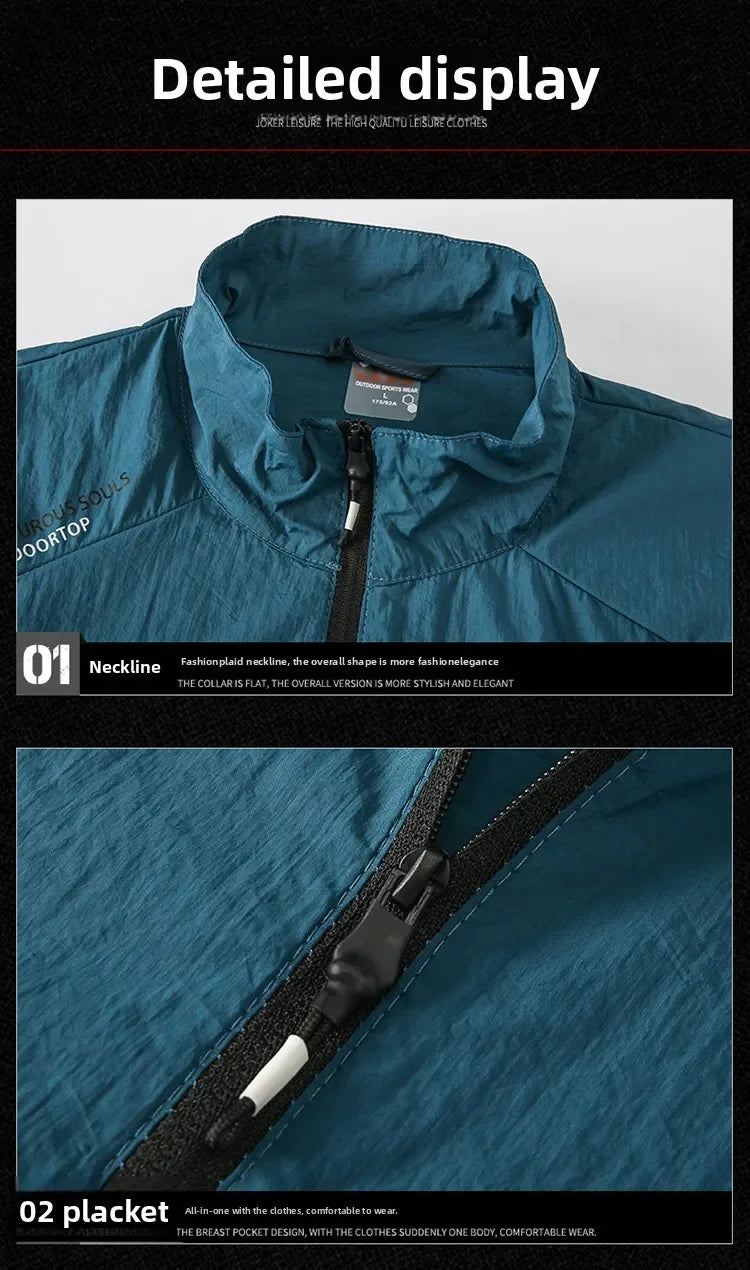 UPF100+ Men Summer Windbreaker Zip Pockets Uv Sun Protection Jackets/Breathable Ultra-light Clothes Outdoor Skin Thin Coats