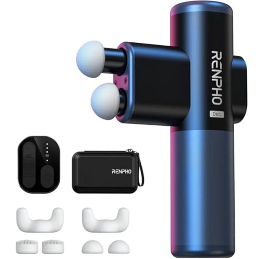 Mini Massage Gun with Double Heads Deep Tissue Percussion Massager/for Travel Use Silicone Casings 3 Modes