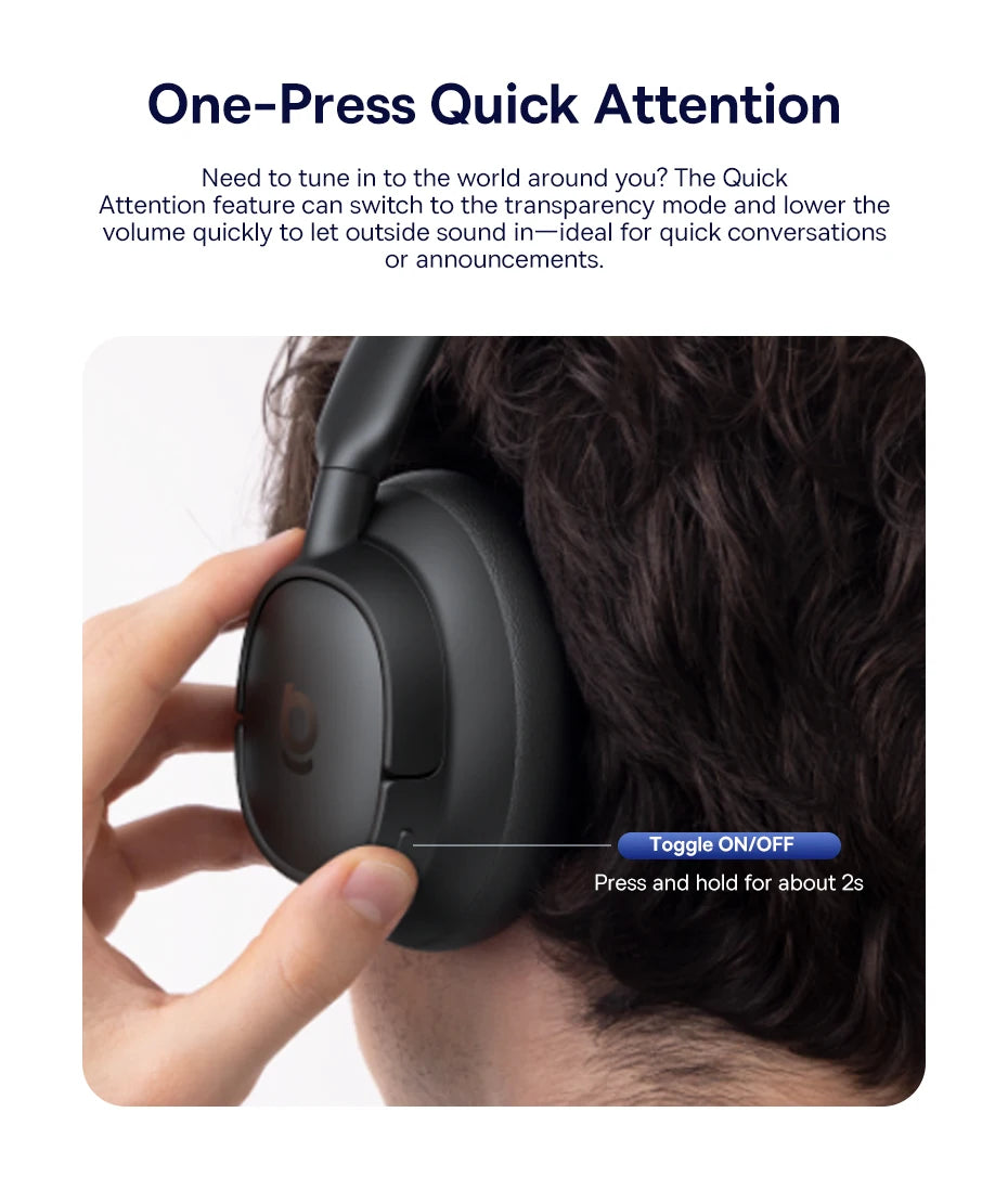Baseus Bass Wireless Headphones Bluetooth 6.0 98% Noise Canceling/Over Ear Headset Spatial Audio Earphone 80H Time