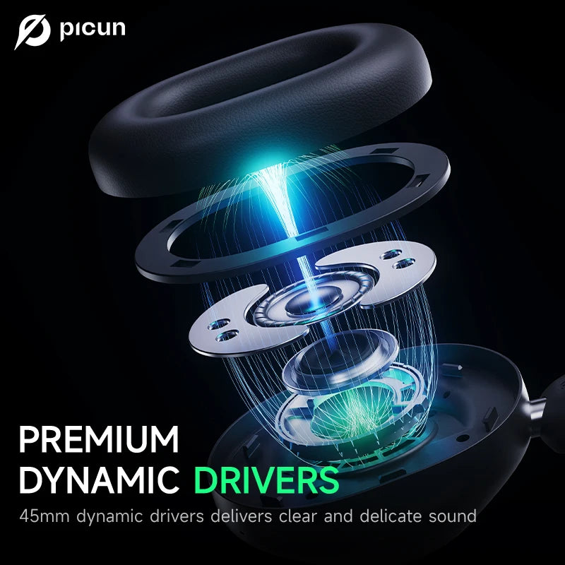 Picun F6 ANC Wireless Headphones Bluetooth 5.4 Hi-Res Audio Over Ear/Headset 52dB Hybrid Active Noise Cancellation Earphone 120H