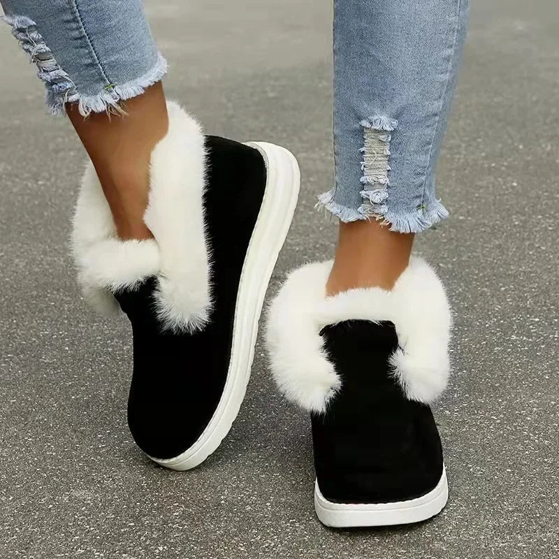 New Ladies Slip on Comfortable Ankle Boots Women Winter Warm/Plush Fur Snow Boots Suede Shoes Female Footwear Boots