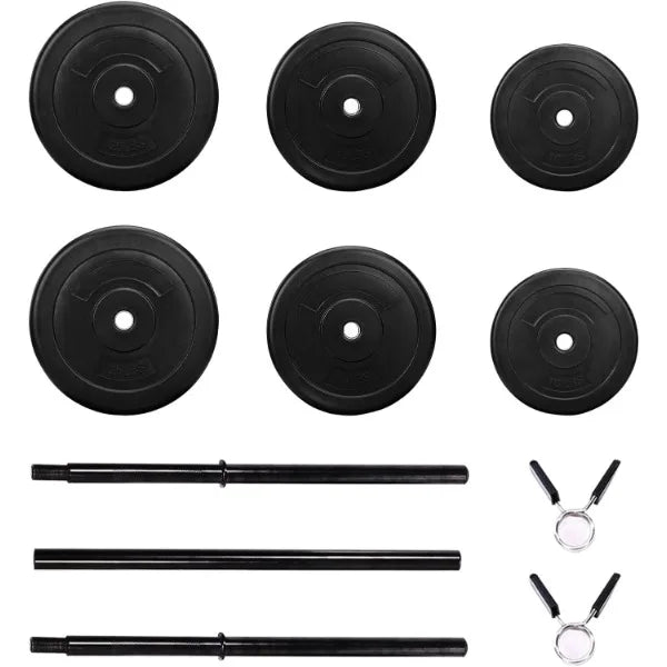 Signature Fitness 100-Pound Weight Set for Home Gym/with Six Plates and Optional 1x 5FT Standard Barbell with Locks