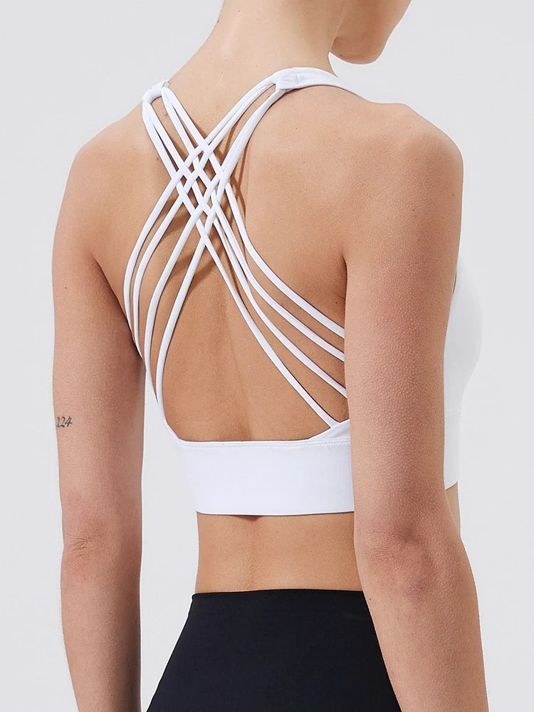 Women Eight Lines Crossing Beautiful Back Sports Bras/Yoga Top Vest Yoga Gym Outdoor Sport Running Fitness Underwear