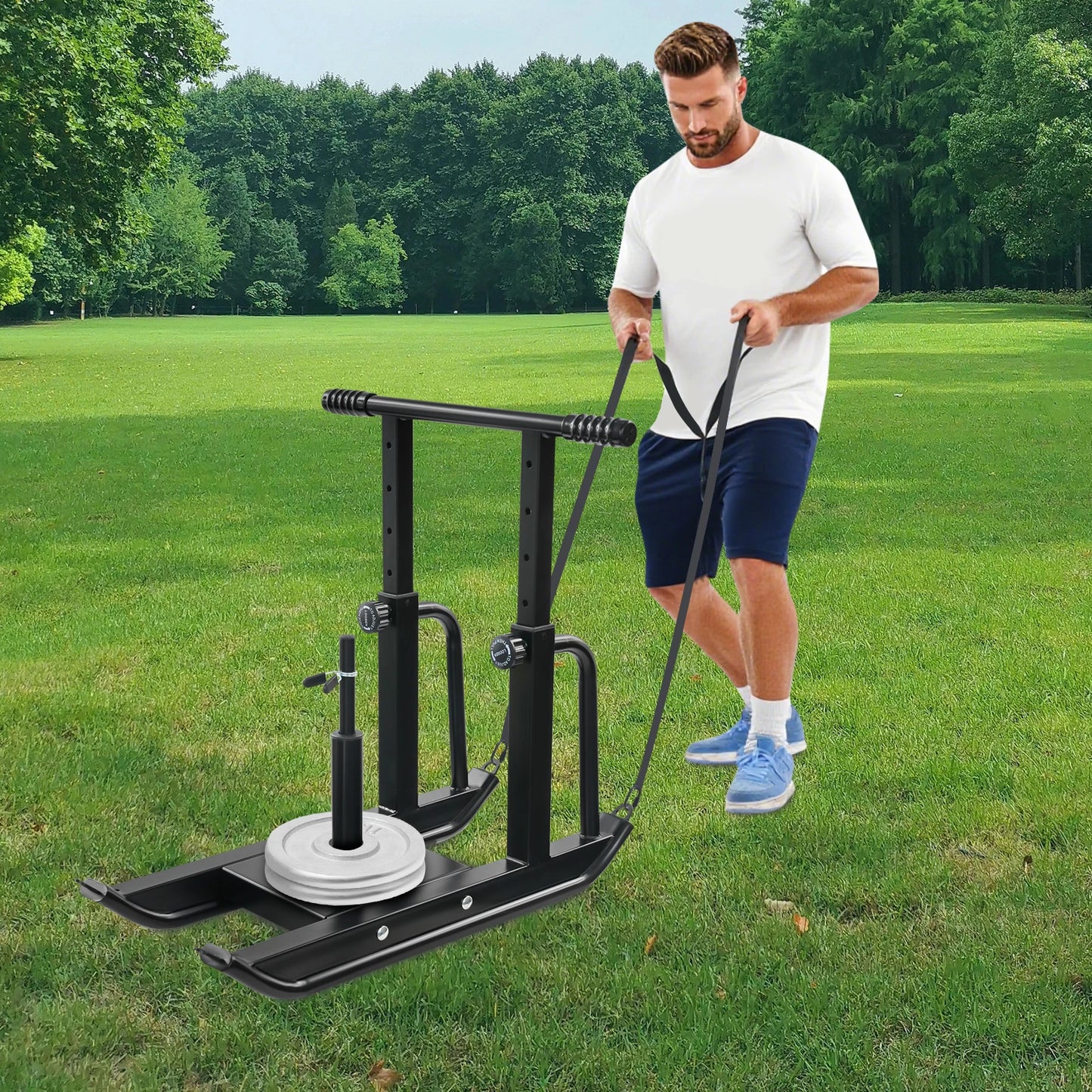 Fitness Sled Weight Sled for Training, 5-Level Height Adjustable/Weighted Sled 440lbs Capacity for Strength/Speed/Football Train